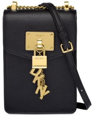 Shop Dkny Elissa Phone Leather Crossbody In Black/gold