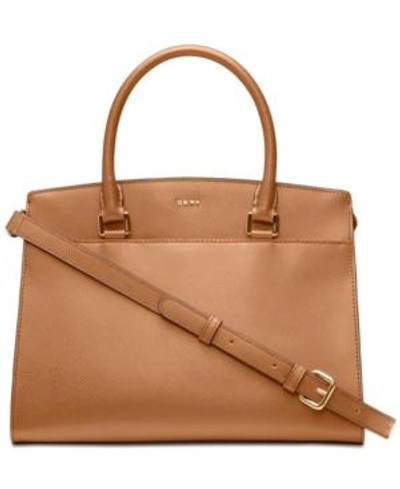 Shop Dkny Leather Satchel, Created For Macy's In Driftwood/gold