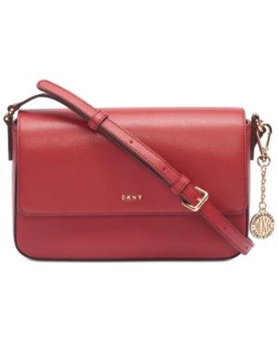 Shop Dkny Flap Leather Crossbody, Created For Macy's In Bright Red/gold
