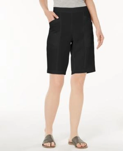 Shop Eileen Fisher Organic Linen Shorts In Black