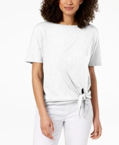 Shop Eileen Fisher Organic Cotton Tie-hem T-shirt In White