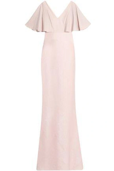 Shop Badgley Mischka Ruffled Textured-crepe Gown In Blush