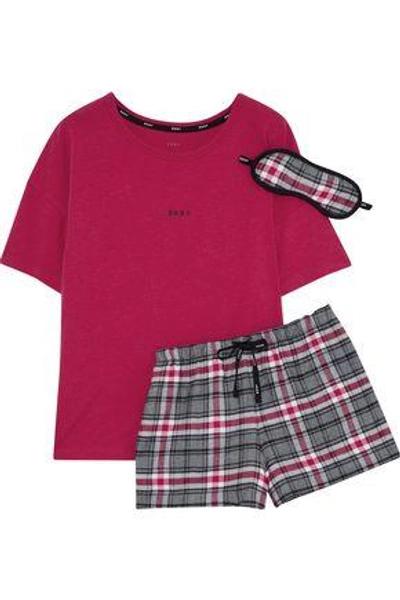 Shop Dkny Woman Checked Cotton-blend Pajama Set Claret