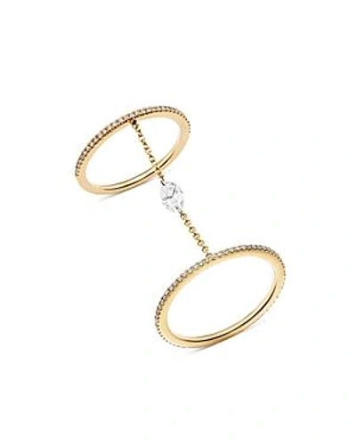 Shop Aerodiamonds 18k Yellow Gold Solo Marquise Diamond Double Eternity Chain Ring In White/gold