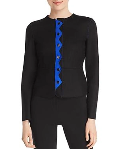 Shop Emporio Armani Geometric Peplum Jacket In Black/blue
