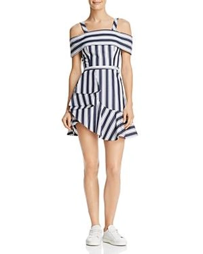 Shop Finders Keepers Long Shot Striped Cold-shoulder Mini Dress In Navy Stripe