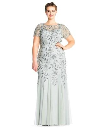 adrianna papell floral beaded godet gown