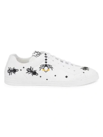 Shop Fendi Bugs Leather Trainers In White