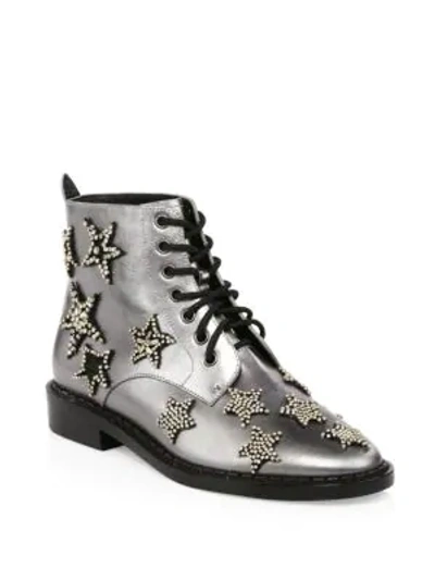 Shop Coach Watts Crystal Star Metallic Leather Boots In Gunmetal
