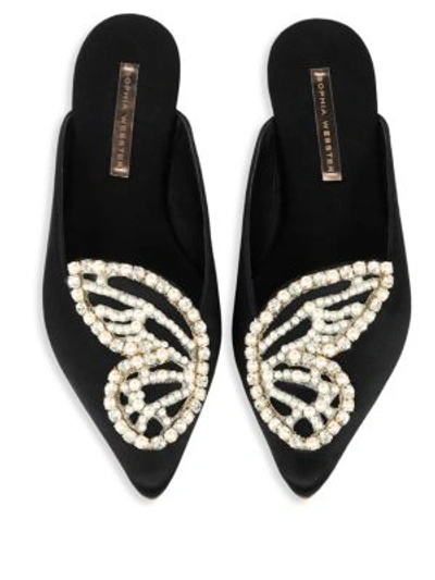 Shop Sophia Webster Bibi Butterfly Embellished Mules In Black Pearl