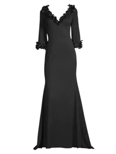 Shop Basix Black Label Floral Appliqué Gown In Black