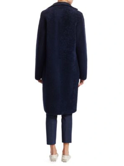 Shop Akris Trace Shearling Reversible Coat In Indigo