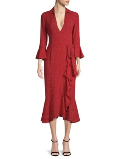 Shop Michael Kors Rumba Printed Silk Wrap Dress In Red Black