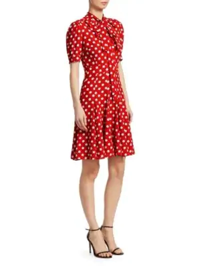Shop Michael Kors Silk Tie-neck Polka Dot Dress In Red