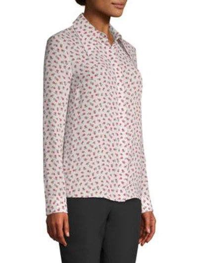 Shop Michael Kors Silk Floral Button-up Blouse In Crimson White