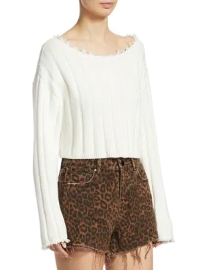 Shop Alexander Wang T Raw Edge Cropped Jumper In Ivory