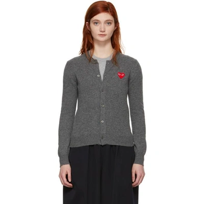 Shop Comme Des Garçons Play Comme Des Garcons Play Grey And Red Heart Cardigan In 3 Grey