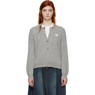 Shop Comme Des Garçons Play Comme Des Garcons Play Grey And White Heart Cardigan In Light Grey