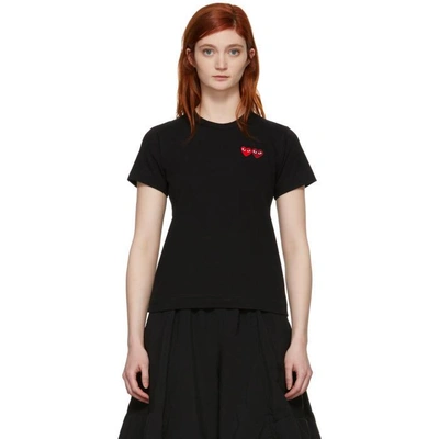 Shop Comme Des Garçons Play Comme Des Garcons Play Black And Red Double Hearts T-shirt In 1 Black