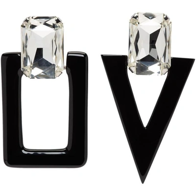 Shop Saint Laurent Silver And Black Smoking Unmatched Earrings In 8178 Silver