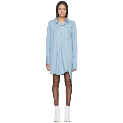 Shop Junya Watanabe Blue Denim Shirt Dress