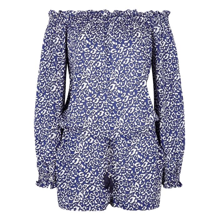 blue leopard print playsuit