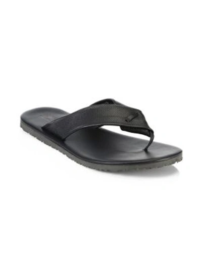 Shop Saks Fifth Avenue Men's Collection Perforated Leather Flip Flops In Black