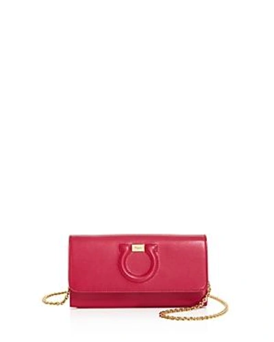 Shop Ferragamo Leather Chain Wallet In Begonia Pink/gold