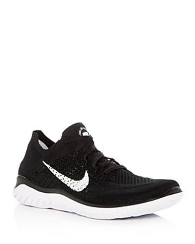 Shop Nike Men's Free Rn Flyknit Lace Up Sneakers In Black/whit