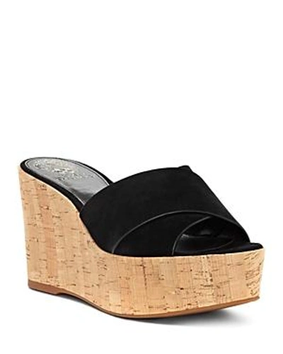 Shop Vince Camuto Women's Kessina Leather & Cork Platform Wedge Slide Sandals In Black