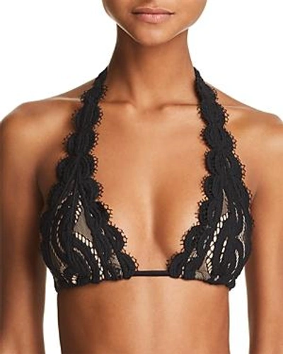 Pilyq Lace Overlay Halter Bikini Top In Midnight Black