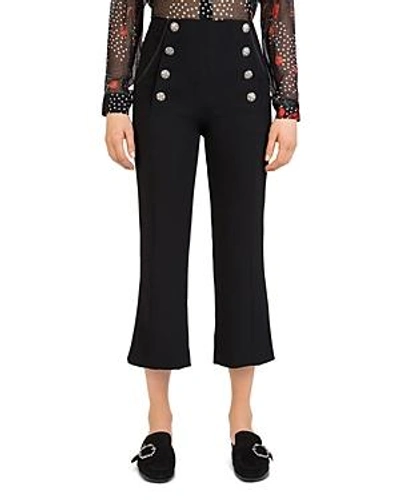 Shop The Kooples Daisy Cropped Flared Crepe Pants In Black