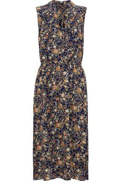 Shop Adam Lippes Woman Metallic Floral-print Silk Dress Indigo
