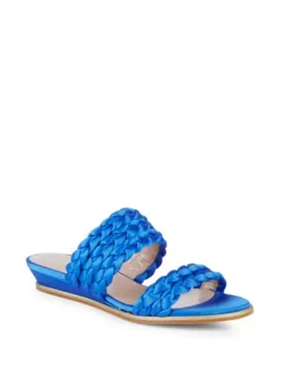 Shop Aperlai Braided Wedge Slides In Blue