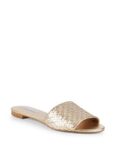 Shop Saks Fifth Avenue Woven Leather Slides In Gold