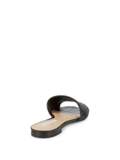 Shop Saks Fifth Avenue Woven Leather Slides In Gold