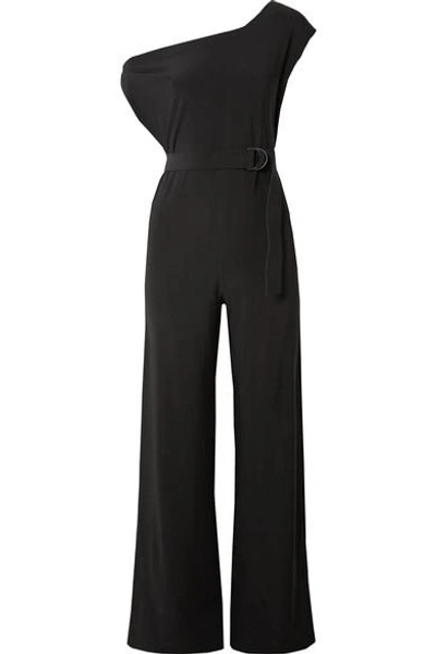 Shop Norma Kamali Belted Stretch-jersey Jumpsuit In Black