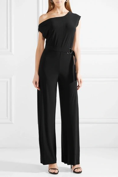 Shop Norma Kamali Belted Stretch-jersey Jumpsuit In Black