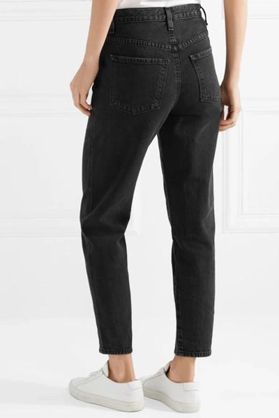 Shop J Brand Heather Cropped High-rise Straight-leg Jeans In Black