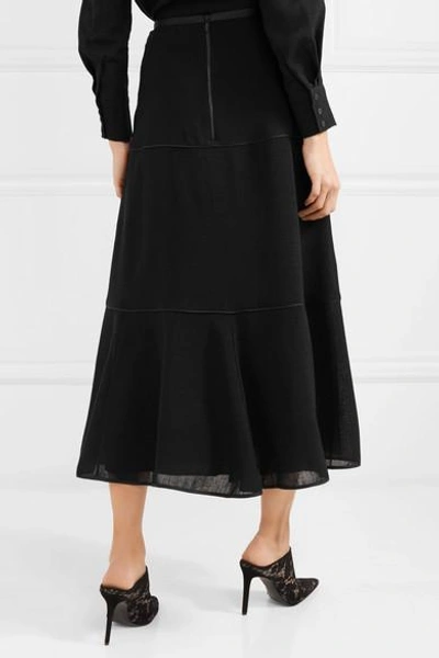 Shop Cefinn Grosgrain-trimmed Voile Midi Skirt In Black