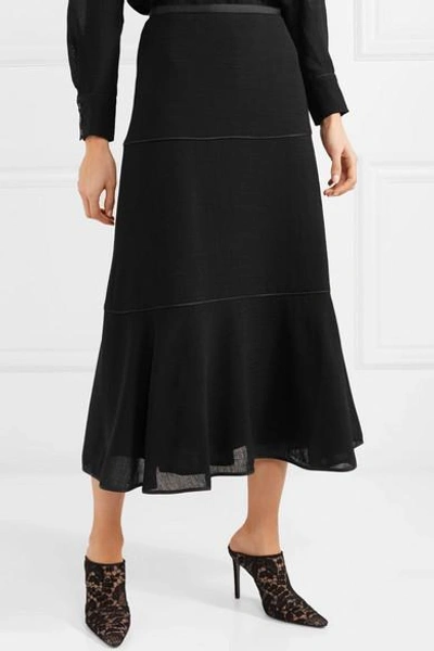 Shop Cefinn Grosgrain-trimmed Voile Midi Skirt In Black