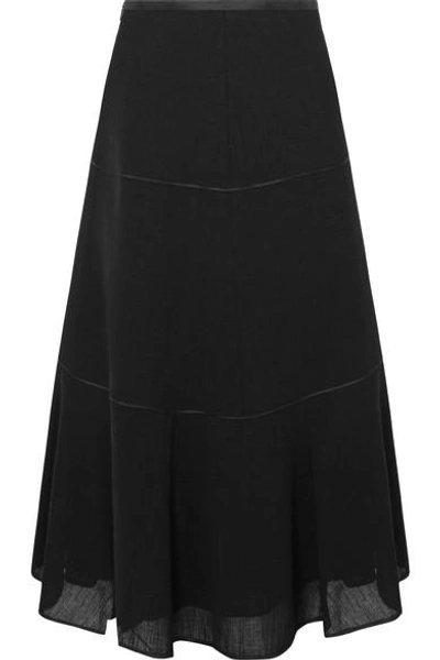 Shop Cefinn Grosgrain-trimmed Voile Midi Skirt In Black