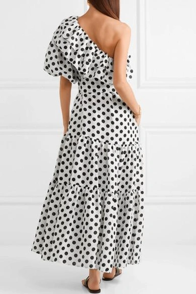 Shop Lisa Marie Fernandez Arden Ruffled One-shoulder Polka-dot Linen Maxi Dress In White