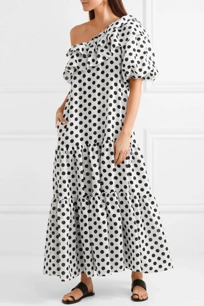 Shop Lisa Marie Fernandez Arden Ruffled One-shoulder Polka-dot Linen Maxi Dress In White