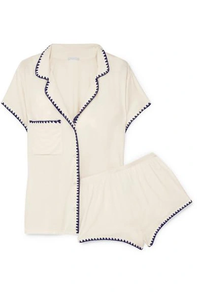 Shop Eberjey Frida Embroidered Stretch-modal Jersey Pajama Set In White