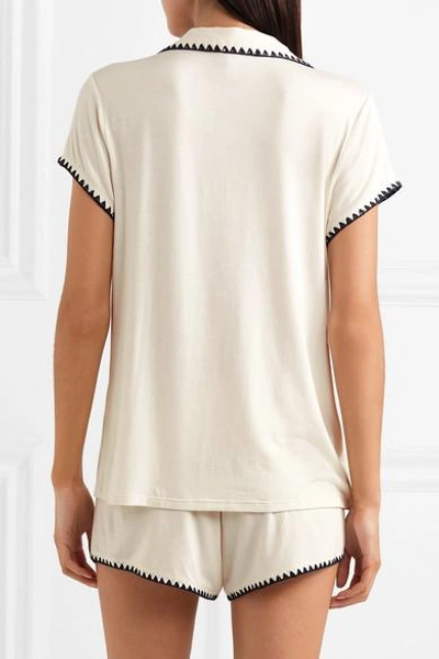 Shop Eberjey Frida Embroidered Stretch-modal Jersey Pajama Set In White