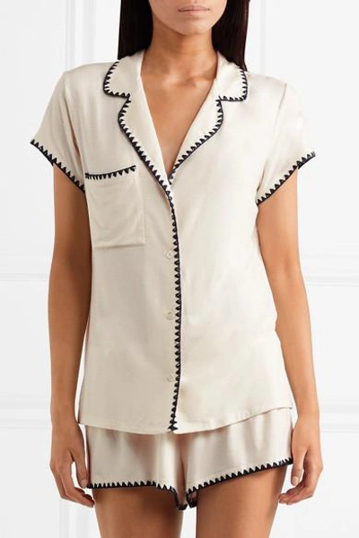 Shop Eberjey Frida Embroidered Stretch-modal Jersey Pajama Set In White