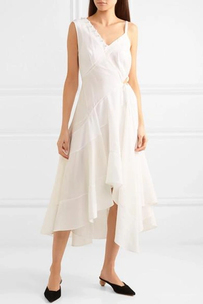 Shop Loewe Cutout Ruffled Jacquard And Crepe Dress In White