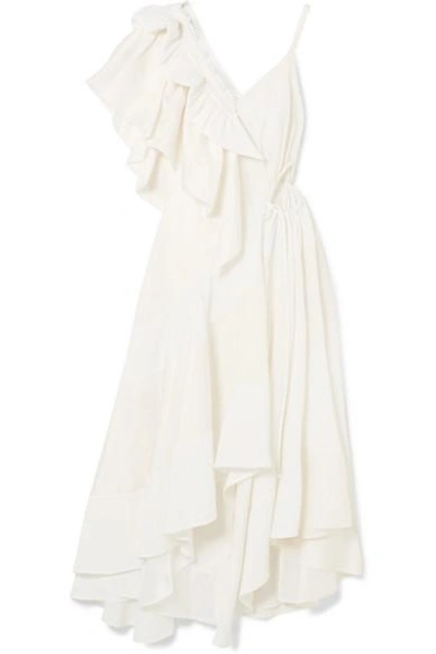 Shop Loewe Cutout Ruffled Jacquard And Crepe Dress In White