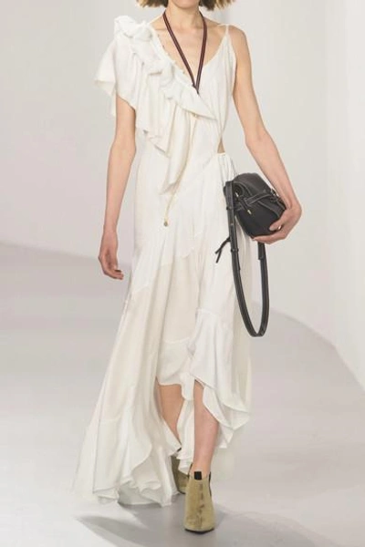 Shop Loewe Cutout Ruffled Jacquard And Crepe Dress In White